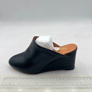 Milooey Shoe Black Cute Round Toe Mules Wedge Heels Slippers Slip On Sandals